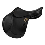 Equestro Earth Jumping Saddle In Double Leather With Embossed Logo #colour_black