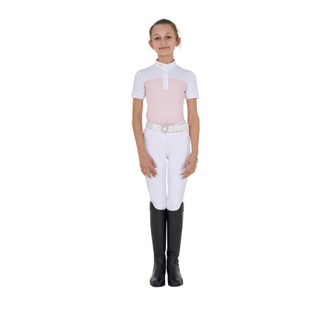 Equestro Girls' Slim Fit Competition Polo Shirt With Perforated Fabric #colour_pink