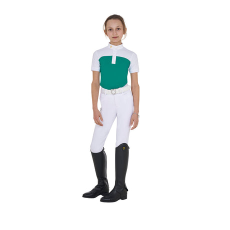 Equestro Girls' Slim Fit Competition Polo Shirt With Perforated Fabric #colour_green