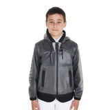 Equestro Kids' Windproof Zip Hooded Raincoat #colour_grey