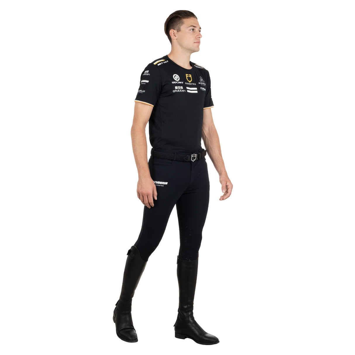 Equestro Men's Multi Logo T-Shirt Technical Fabric #colour_black
