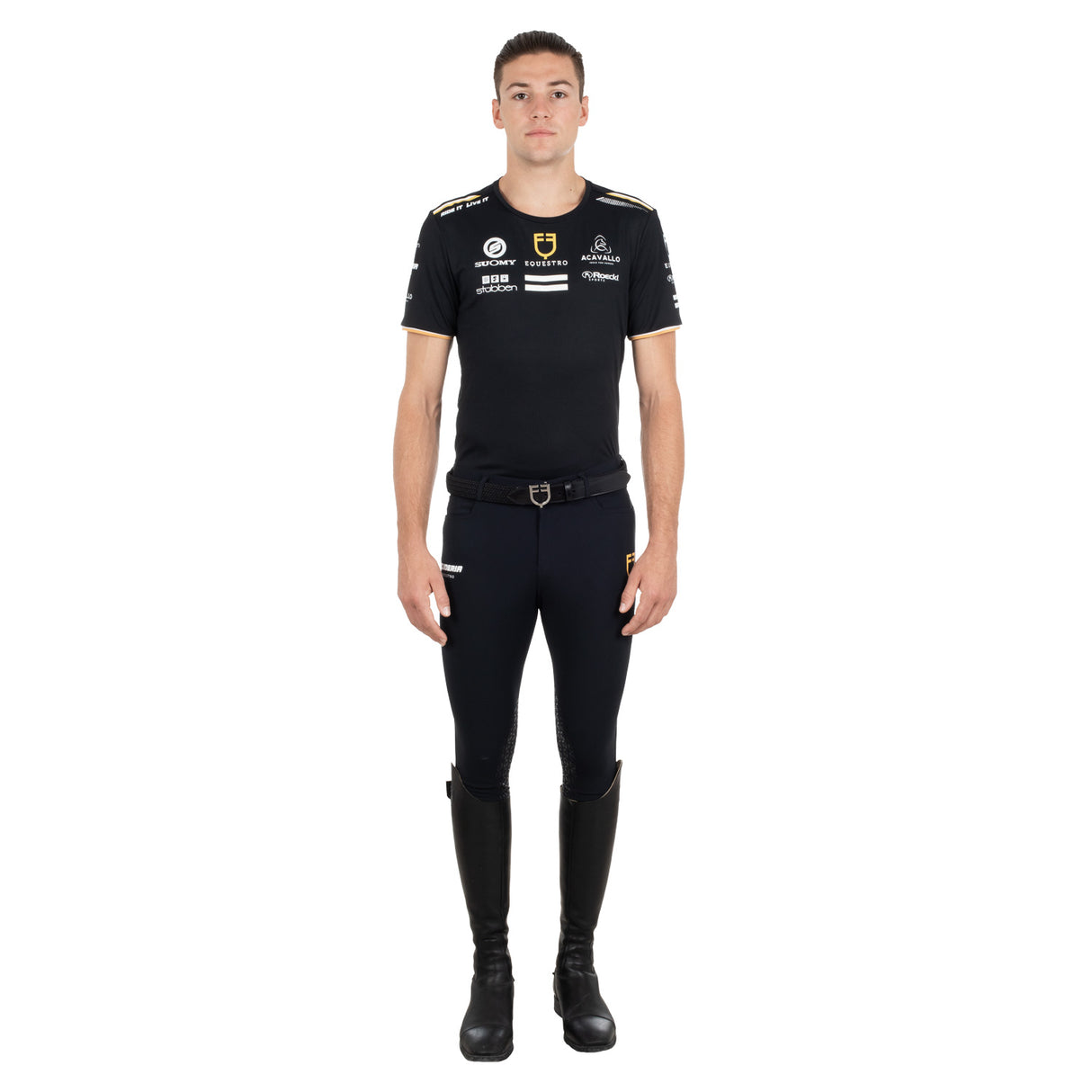 Equestro Men's Multi Logo T-Shirt Technical Fabric #colour_black