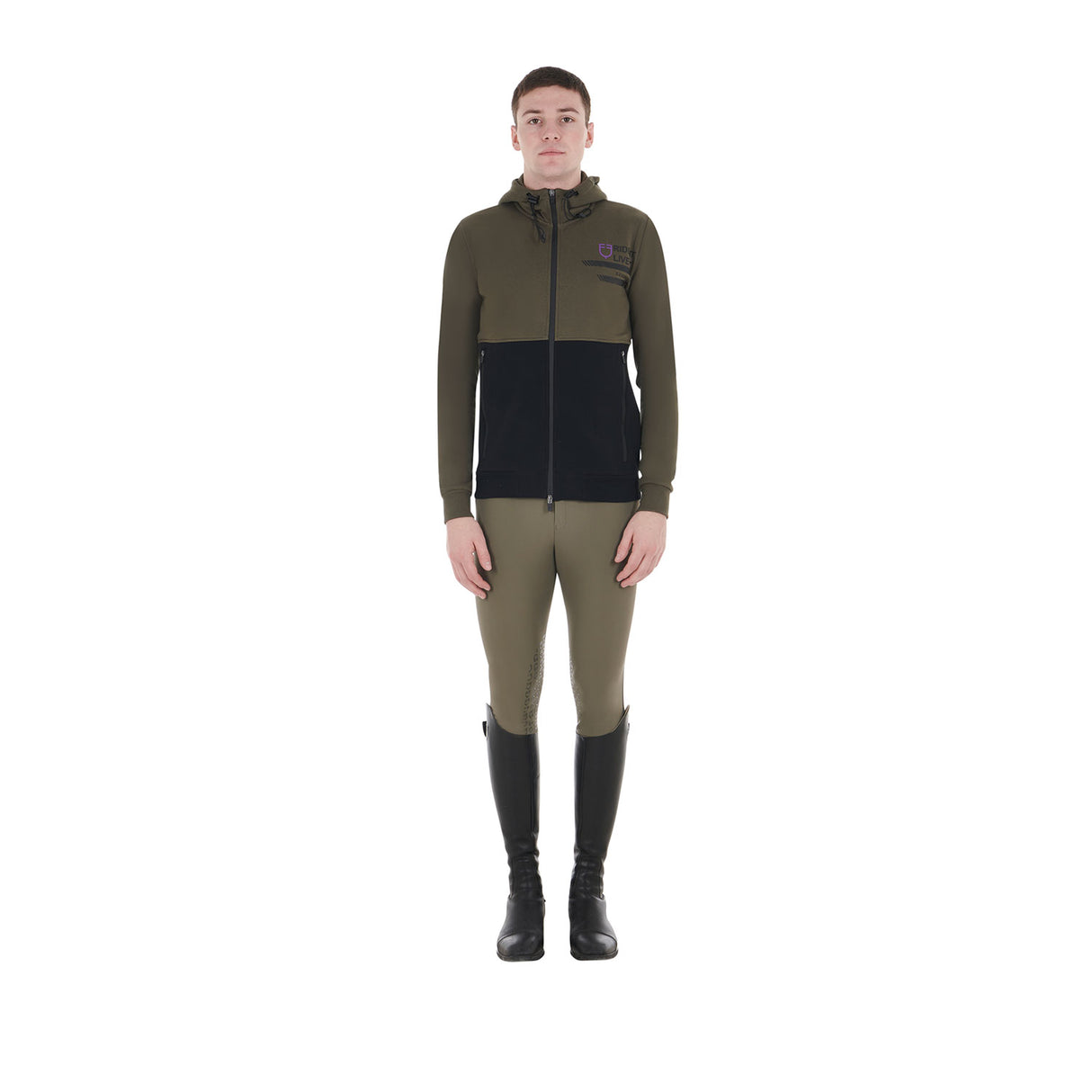 Equestro Men's Hooded Sweatshirt With Fleece Inside #colour_green