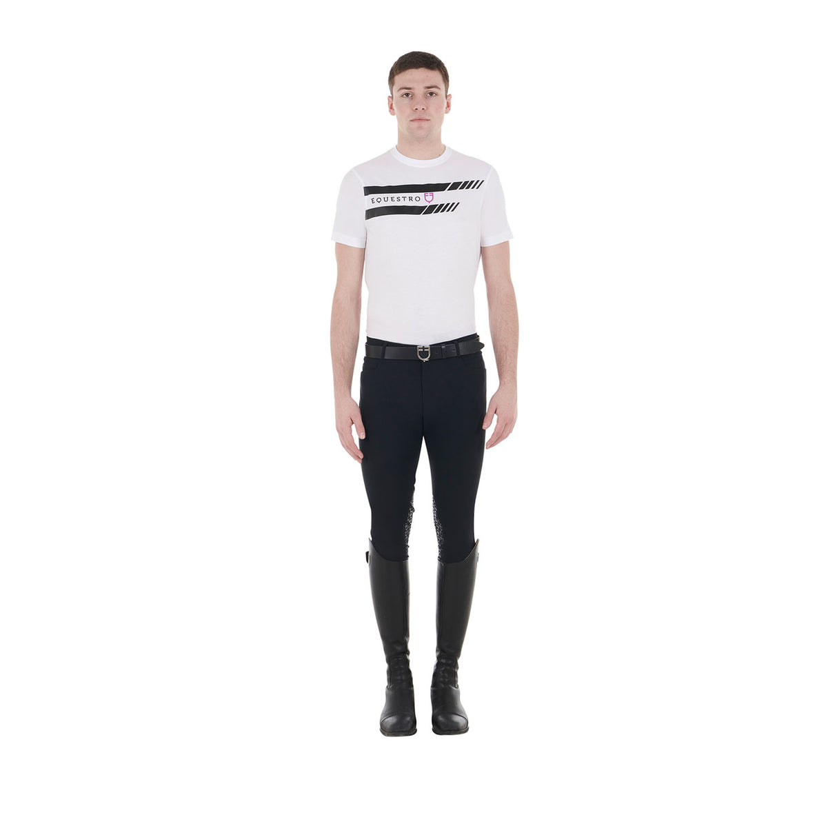 Equestro Men's Slim Fit T-Shirt With Purple Logo And Black Details #colour_white