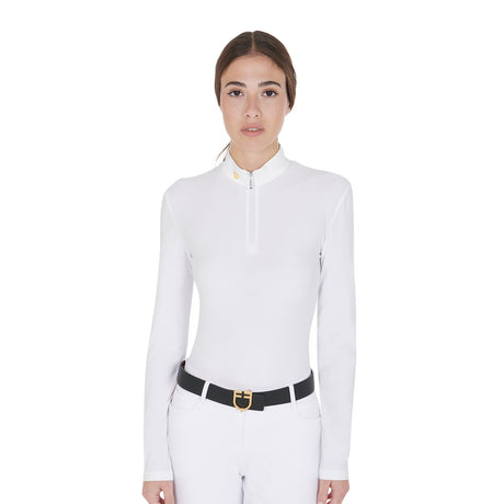 Women's long sleeved polo shirt in technical fleece fabric