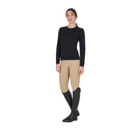 Equestro Women's Crewneck Sweatshirt With Printed Logo #colour_black