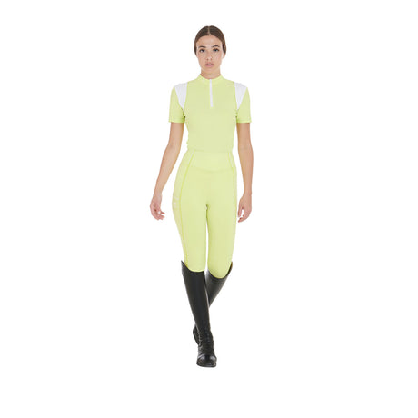 Equestro Women's Slim Fit Training Polo Shirt with Mesh Inserts #colour_lime