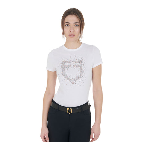 Women's slim fit T-shirt pink rhinestones