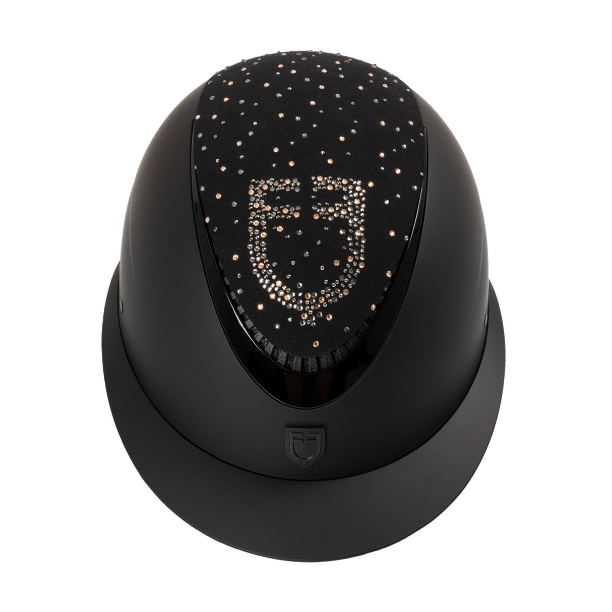 Equestro Matt Helmet With Wide Visor And Rhinestone Logo Homologation En 1384-2023 #colour_black