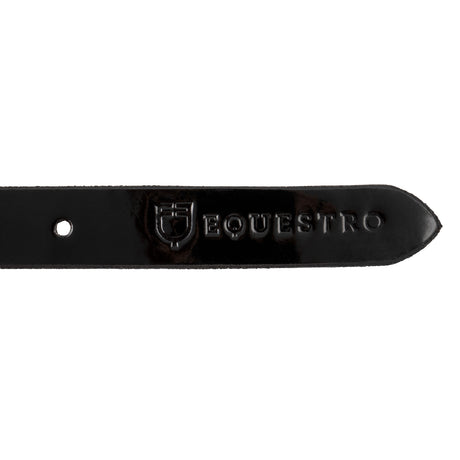 Equestro Women's Glossy Belt With Snaffle Bit Buckle #colour_black-gold
