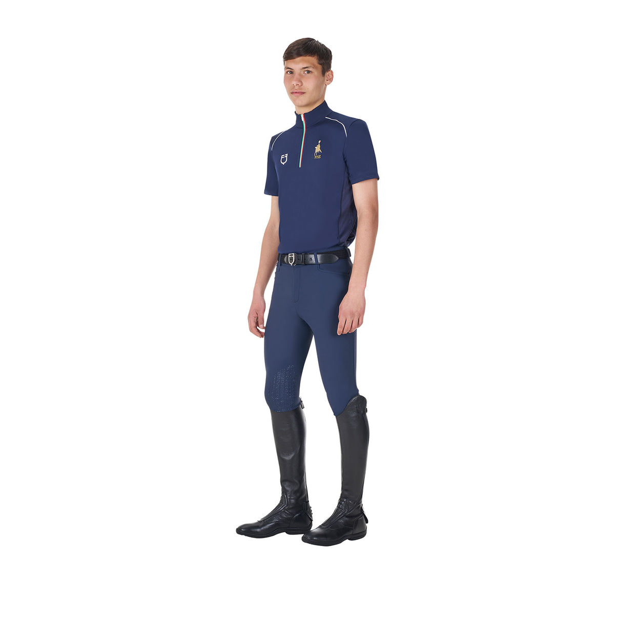 Equestro Men's Training Polo Shirt With Italian Flag Zip Equestro X Fise