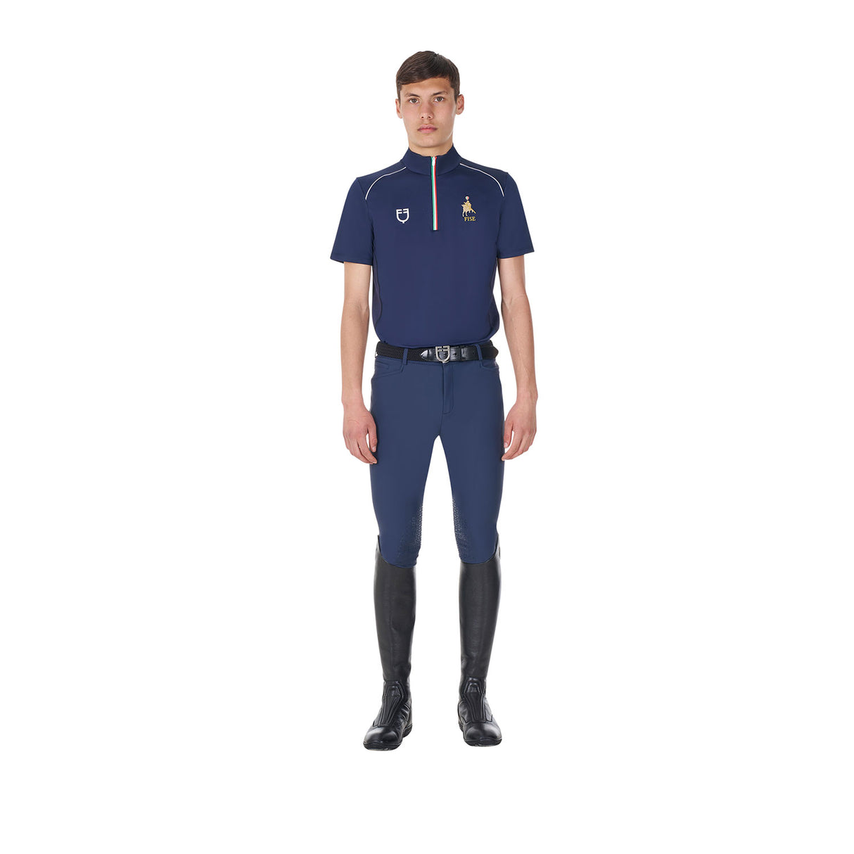 Equestro Men's Training Polo Shirt With Italian Flag Zip Equestro X Fise
