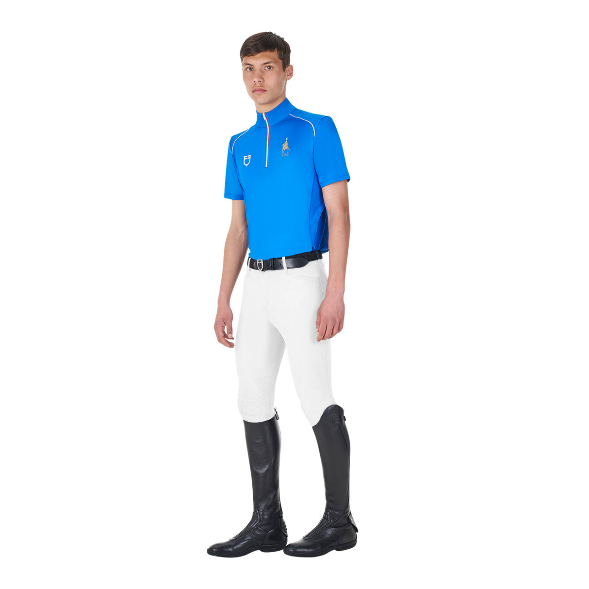 Equestro Men's Training Polo Shirt With Italian Flag Zip Equestro X Fise