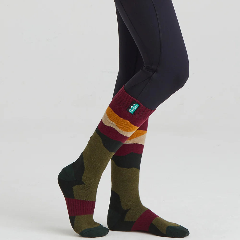 Ridgeline Merino Wool Full Length Socks #colour_berry-stripes