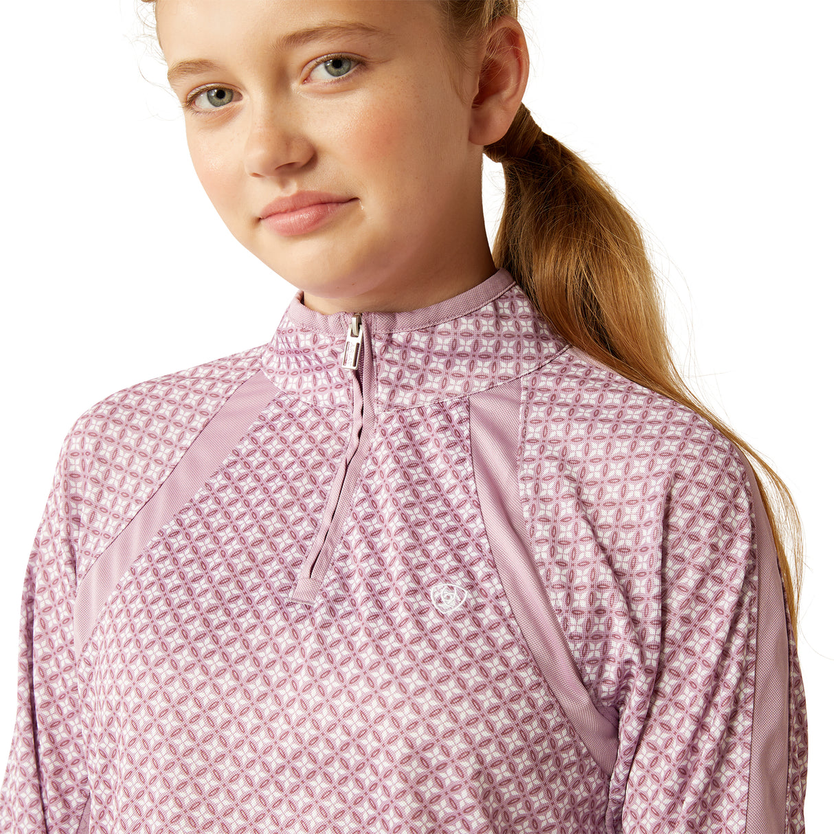 Ariat Youth Sunstopper 3.0 1/4 Zip Baselayer #colour_lavender-mist-tile