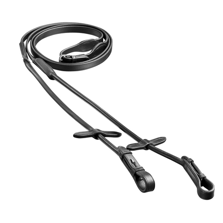 Finesse Leather Rolled Reins with Stops #colour_black-black-silver