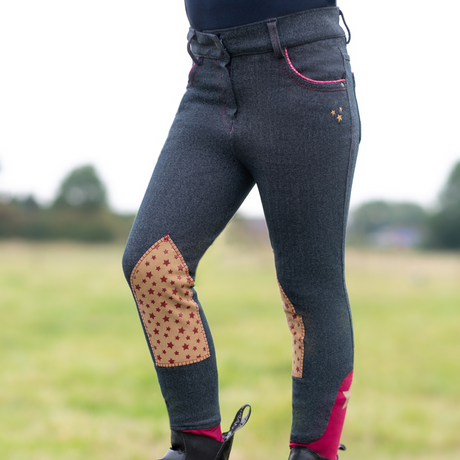 Little Rider Riding Star Denim Jodhpurs #colour_navy-burgundy