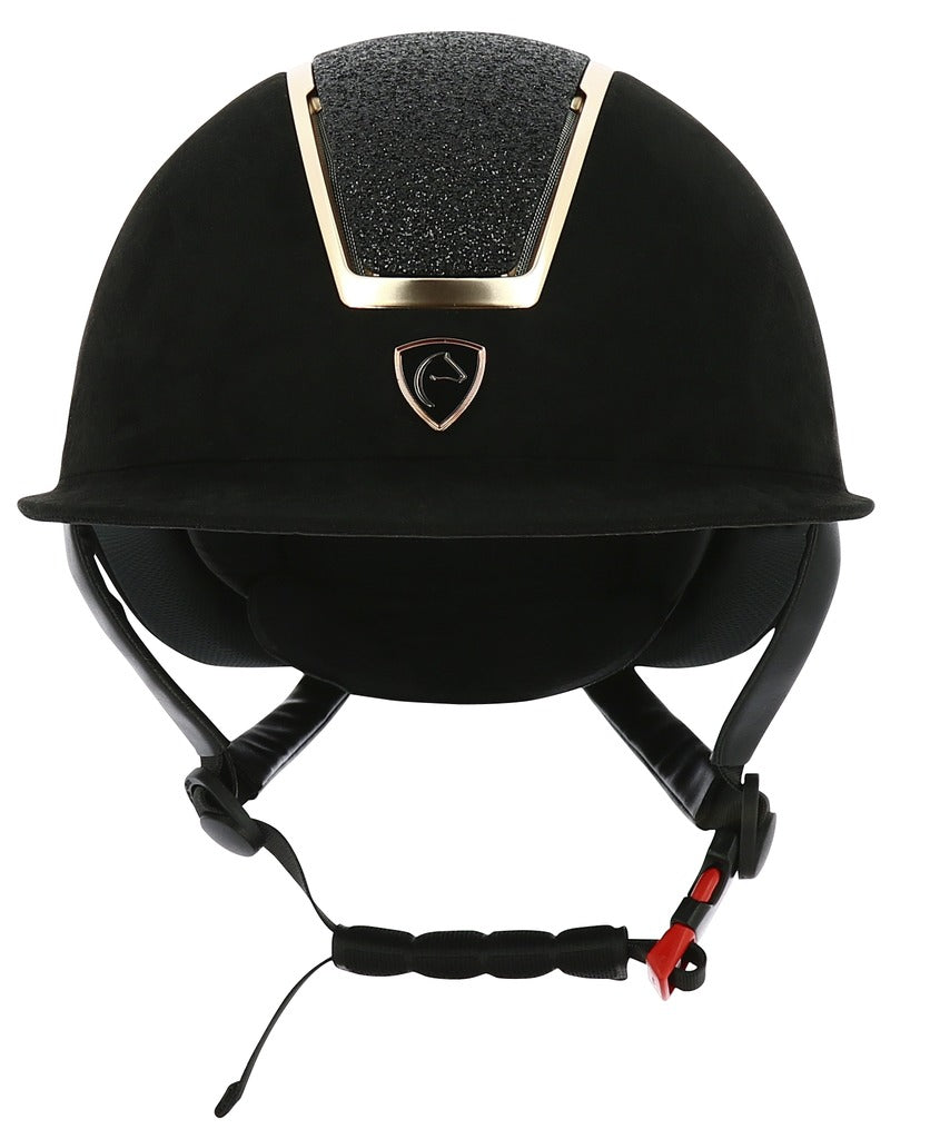 Equitheme Glint Lame Helmet #colour_black-rose-gold