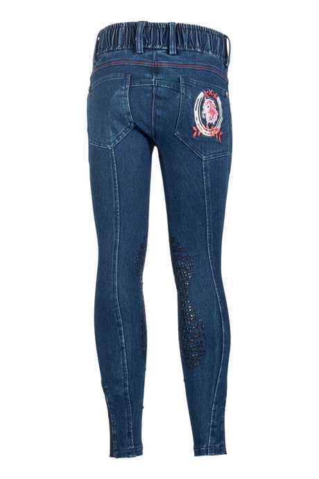 HKM Children's Knee Patch Breeches -Aymee Denim- #colour_deep-blue