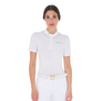 Equestro Women's Slim Fit Competition Polo Shirt With Collar Rhinestones #colour_green-white